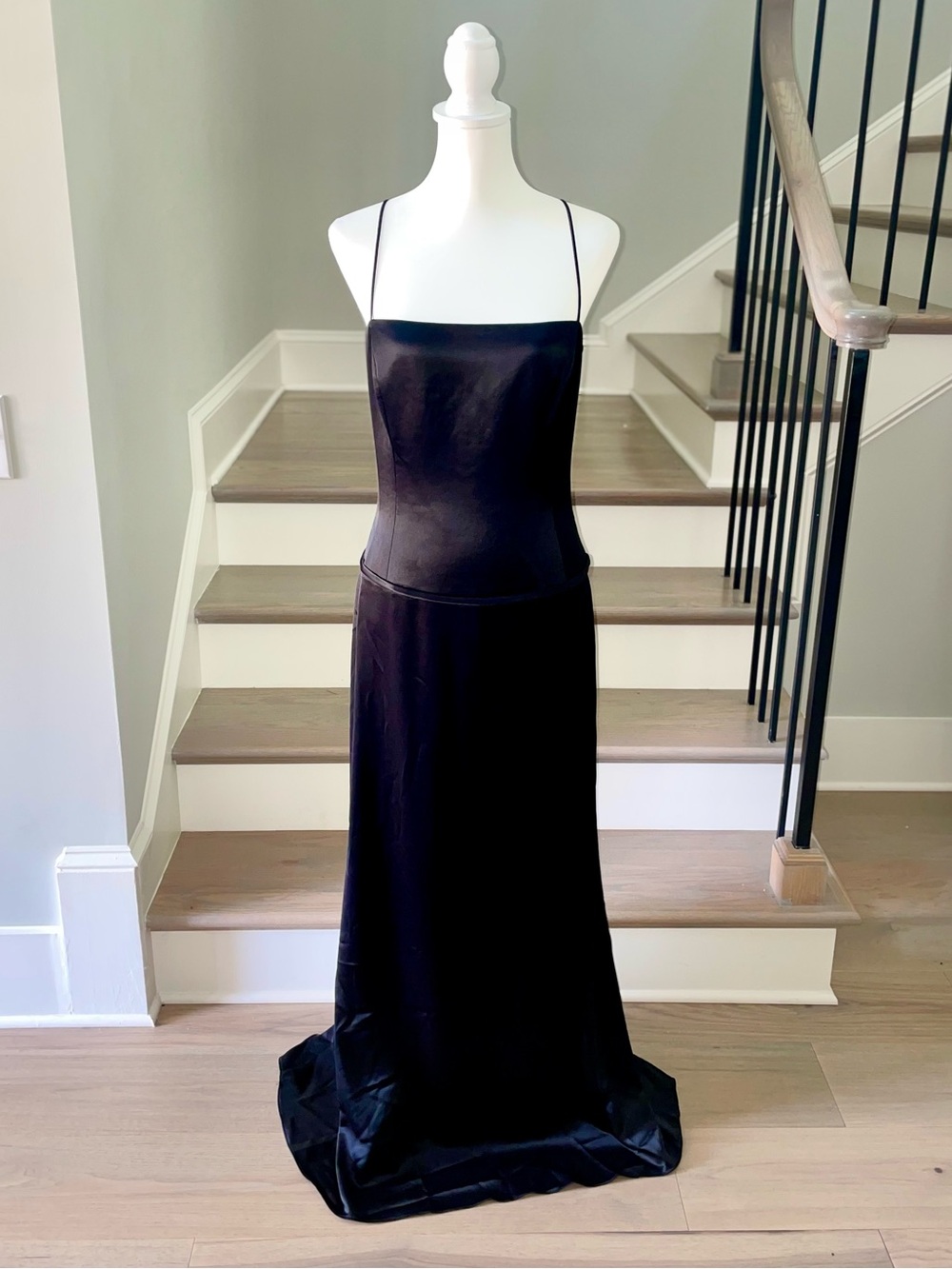 Elie Tahari Black Satin Slip Dress Evening Gown
